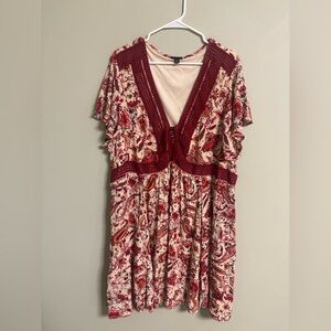 Torrid Size 4 Mini Gauze Lace-Up Skater Dress Red Paisley Print 4X Plus
